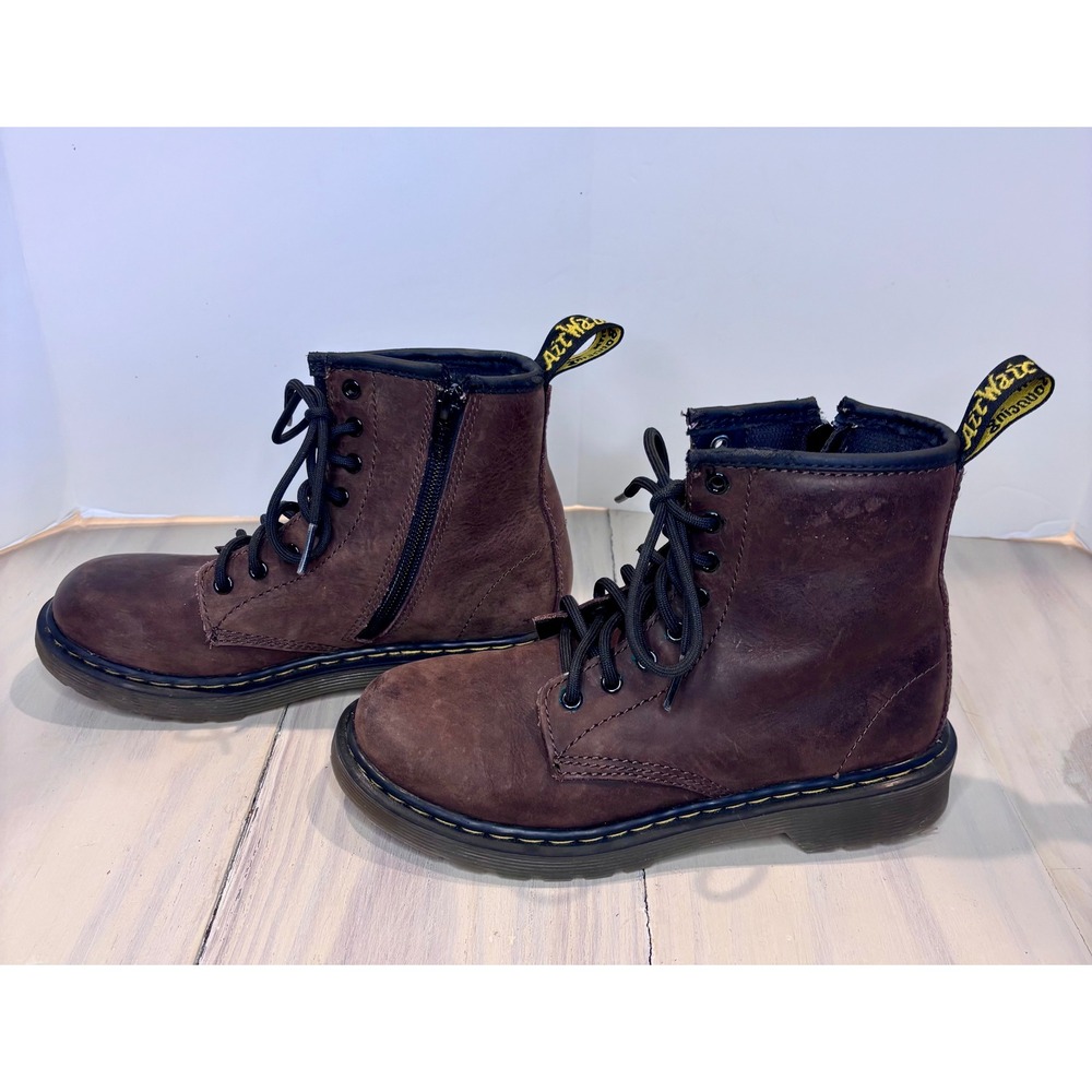 Dr. Martens 1460 Delaney Brown Leather Lace Up Side Zip Boots Kids US 2 UK 1